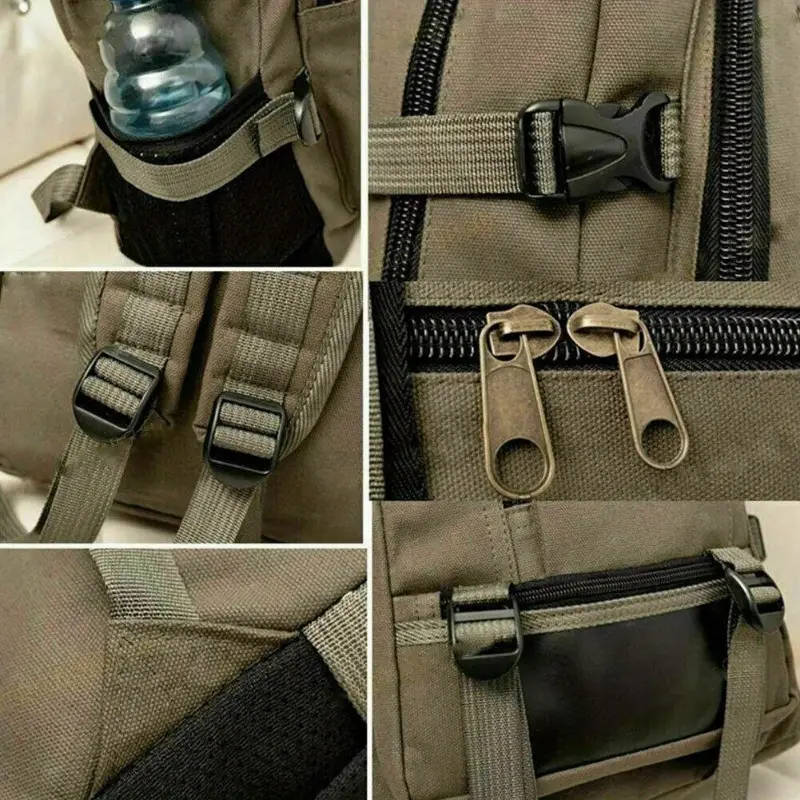 1pc Sports Style Canvas Backpack Lightweight Adjustable Strap Zipper Closure Polyester Lined Hand Wa