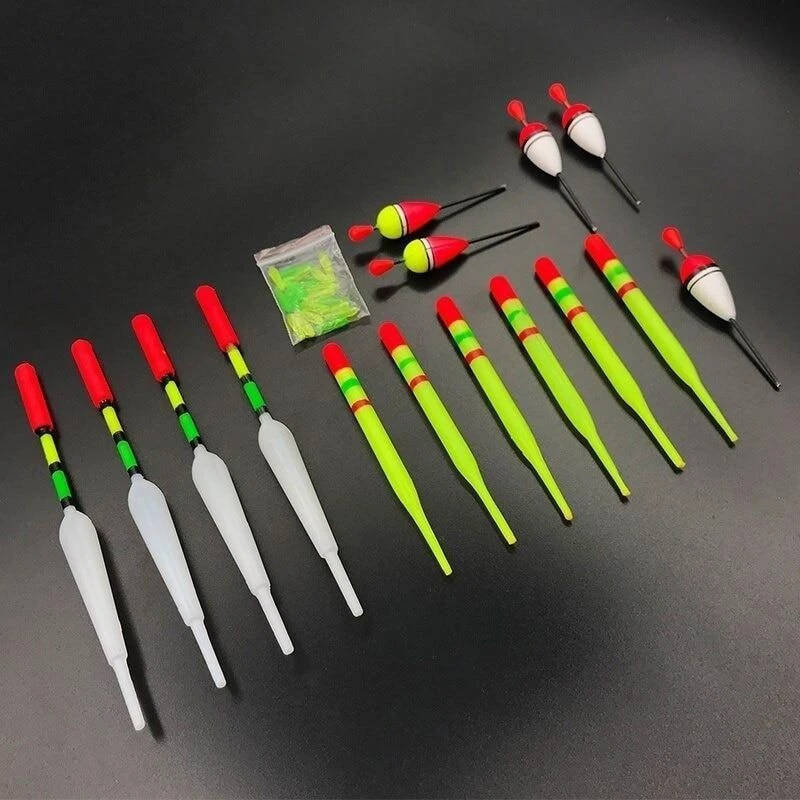 15pcs Assorted Sizes Vertical Fishing Floats Set TPR Plastic Long Tail Buoy for Sea Angling and Fish