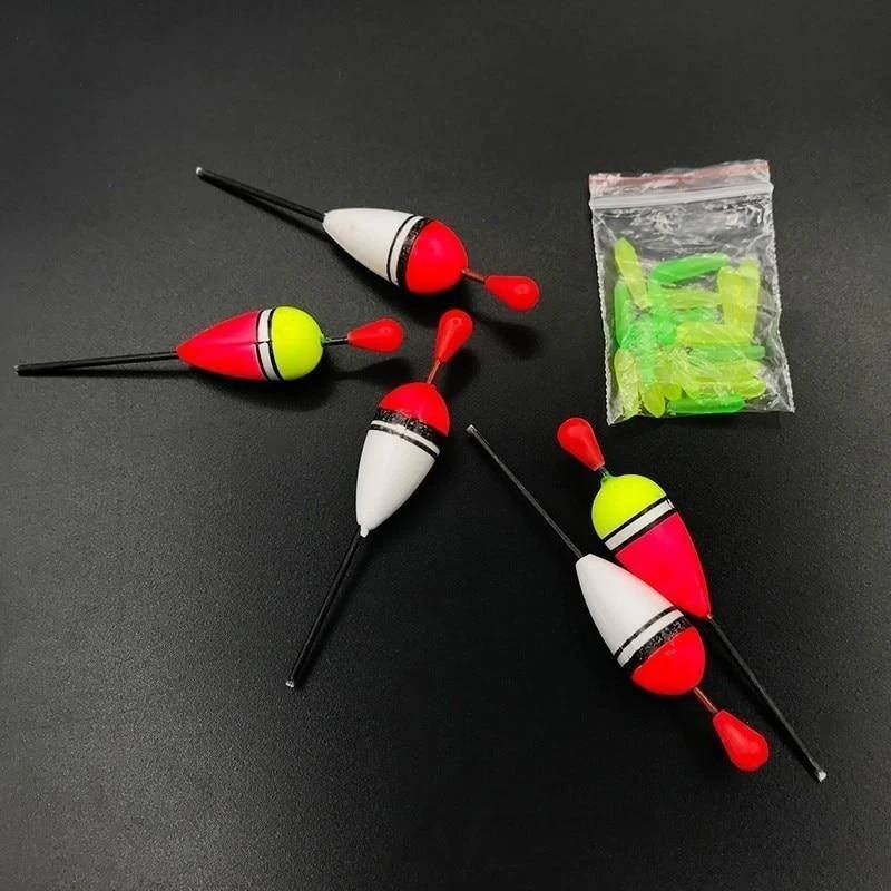 15pcs Assorted Sizes Vertical Fishing Floats Set TPR Plastic Long Tail Buoy for Sea Angling and Fish