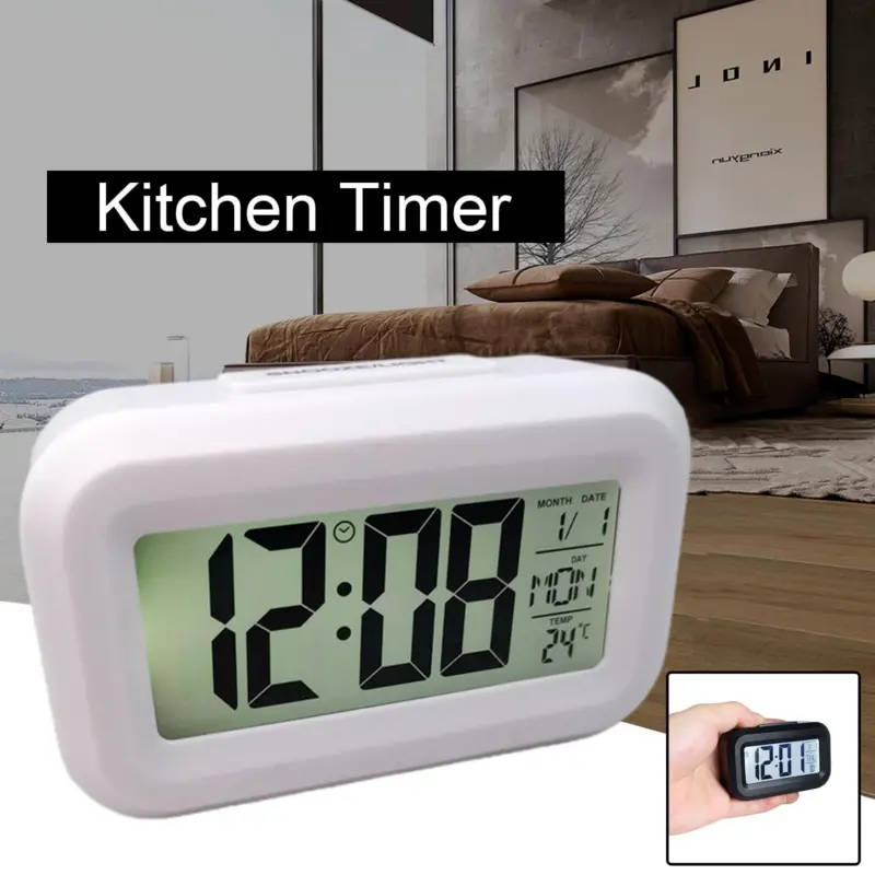 1pc Mini LCD Smart Alarm Clock With Night Light Music Alarm Snooze Perpetual Calendar Digital Therm