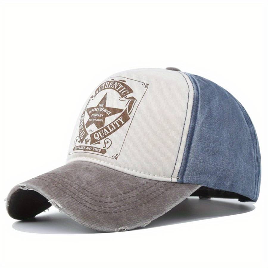 Vintage Star Print Baseball Cap Washed Shabby Look Color Blocking Snapback Sun Hat