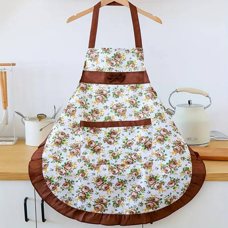 1pc Adjustable Bib Apron with Pocket Polyester Woven Kitchen Apron Oil-Proof Fashion Coveralls for C
