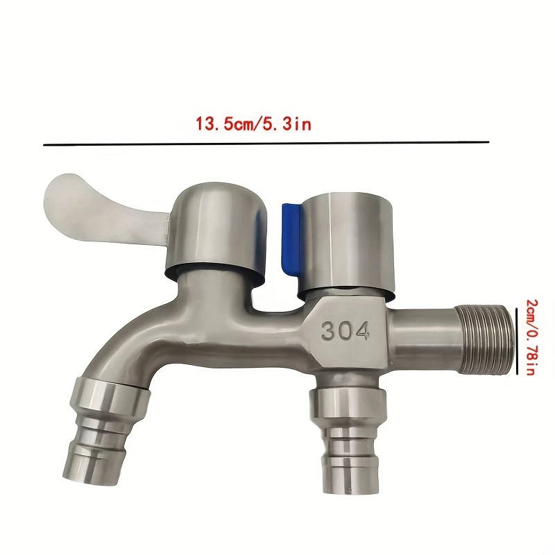 1pc Stainless Steel Dual-Use Faucet for Washing Machine Outdoor Use One in Two Out Water Flow