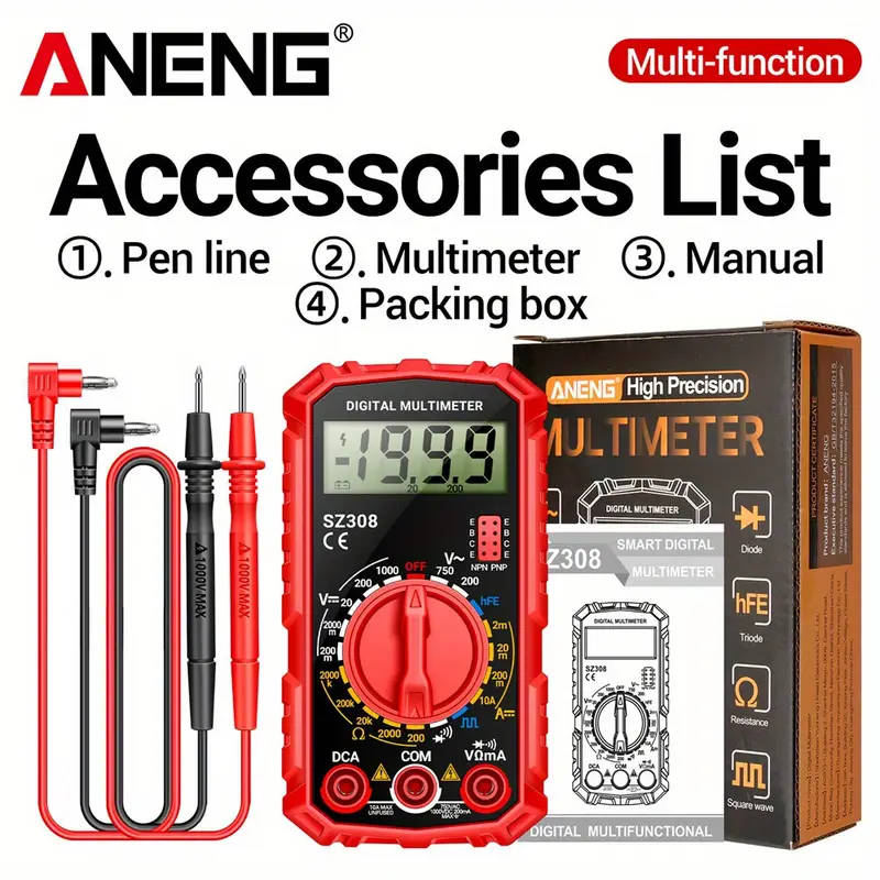 1pc SZ308 High-Precision Digital Multimeter Electrical Maintenance AC-DC Tester Multifunctional