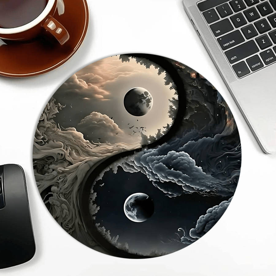 1pc Yin Yang Cosmic Round Mouse Pad 20.07 cm Celestial Moon Desk Mat Non-Slip Rubber B