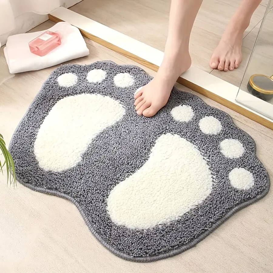 1pc Ultra-Absorbent Microfiber Bath Mat with Non-Slip Grip Cute Footprint Design for Cozy Home Decor