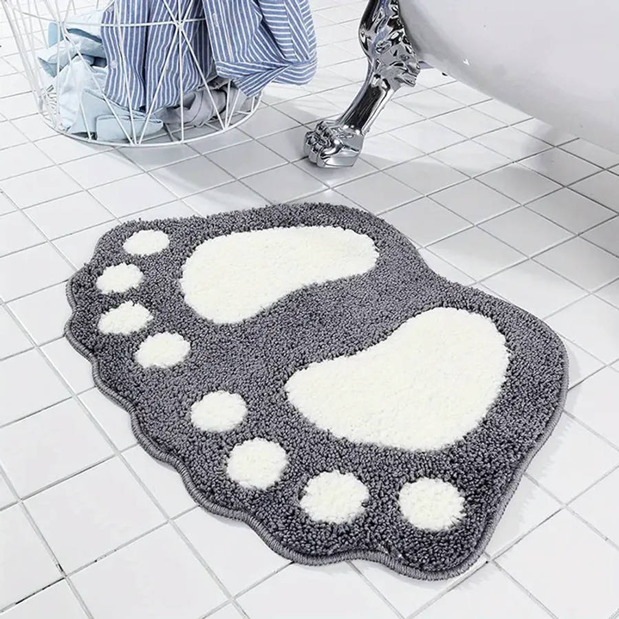1pc Ultra-Absorbent Microfiber Bath Mat with Non-Slip Grip Cute Footprint Design for Cozy Home Decor