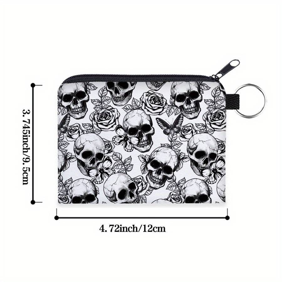 1pc Women'S Stylish Rose Skull Zipper Pouch Durable Polyester Coin Purse with Intricate 3D Print