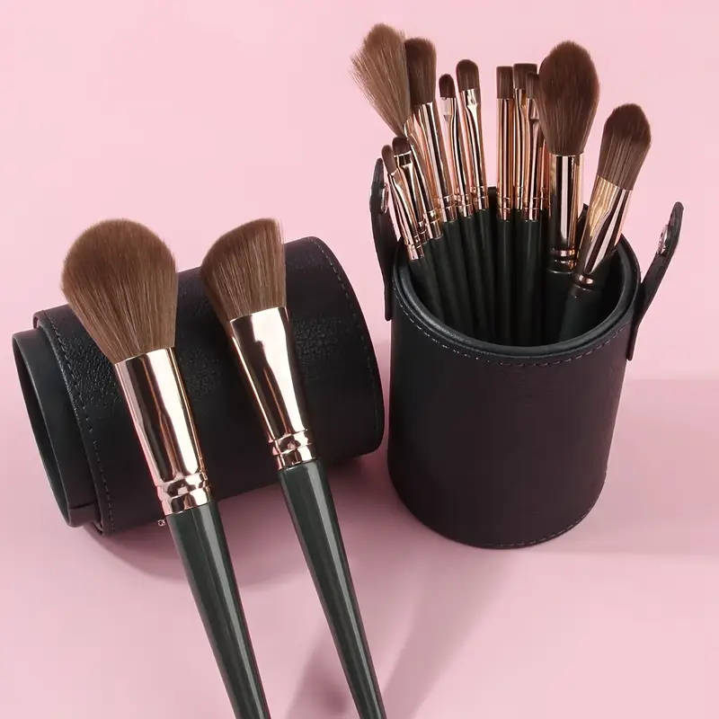 14Piece Professional Makeup Brush Set with Green ABS Handles and Nylon Brushes Suitable for Normal S