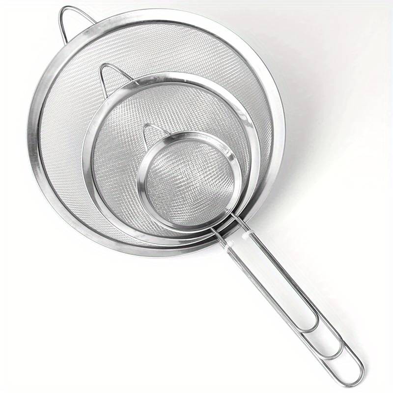3pcs Stainless Steel Fine Mesh Strainers with Metal Handles Multi-Size Flour Sifters Oil Fi