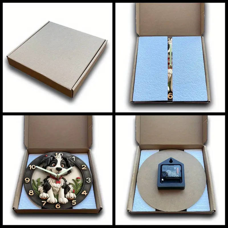 Wooden Fiber Board Border Collie Wall Clock 20.32 Cm Round Silent Quartz Movement Decorative Tim