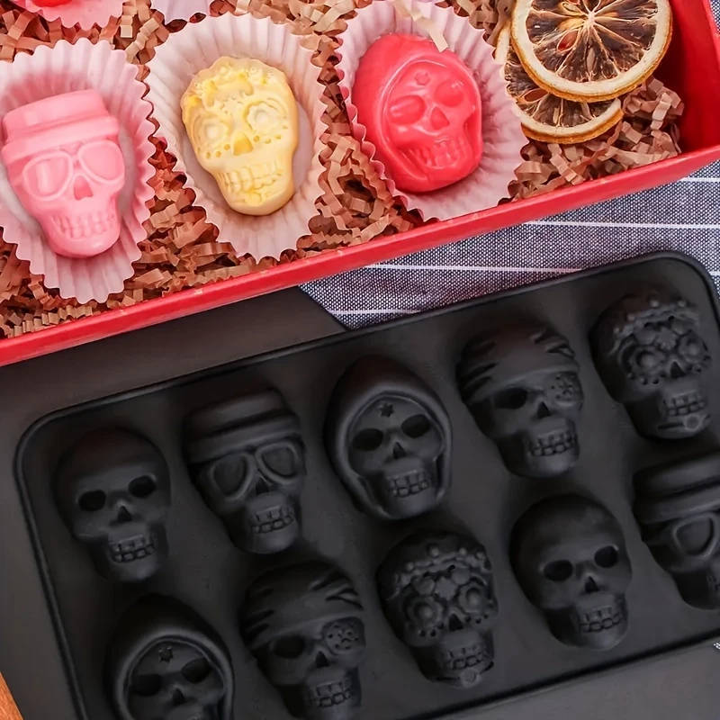 1pc Halloween Skull Ice Cube Tray Silicone Mold for Whiskey Cocktail Multipurpose Chocolate Candy Pu