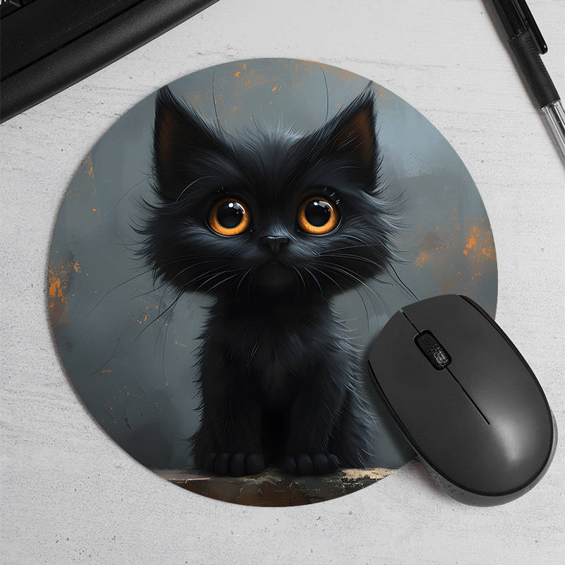 1pc Random Placement of Print  Small Black Cat Pattern Round Portable Durable Texture