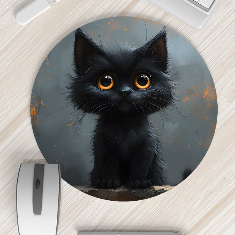 1pc Random Placement of Print  Small Black Cat Pattern Round Portable Durable Texture
