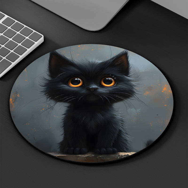1pc Random Placement of Print  Small Black Cat Pattern Round Portable Durable Texture