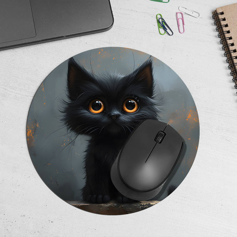 1pc Random Placement of Print  Small Black Cat Pattern Round Portable Durable Texture