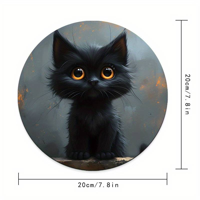 1pc Random Placement of Print  Small Black Cat Pattern Round Portable Durable Texture