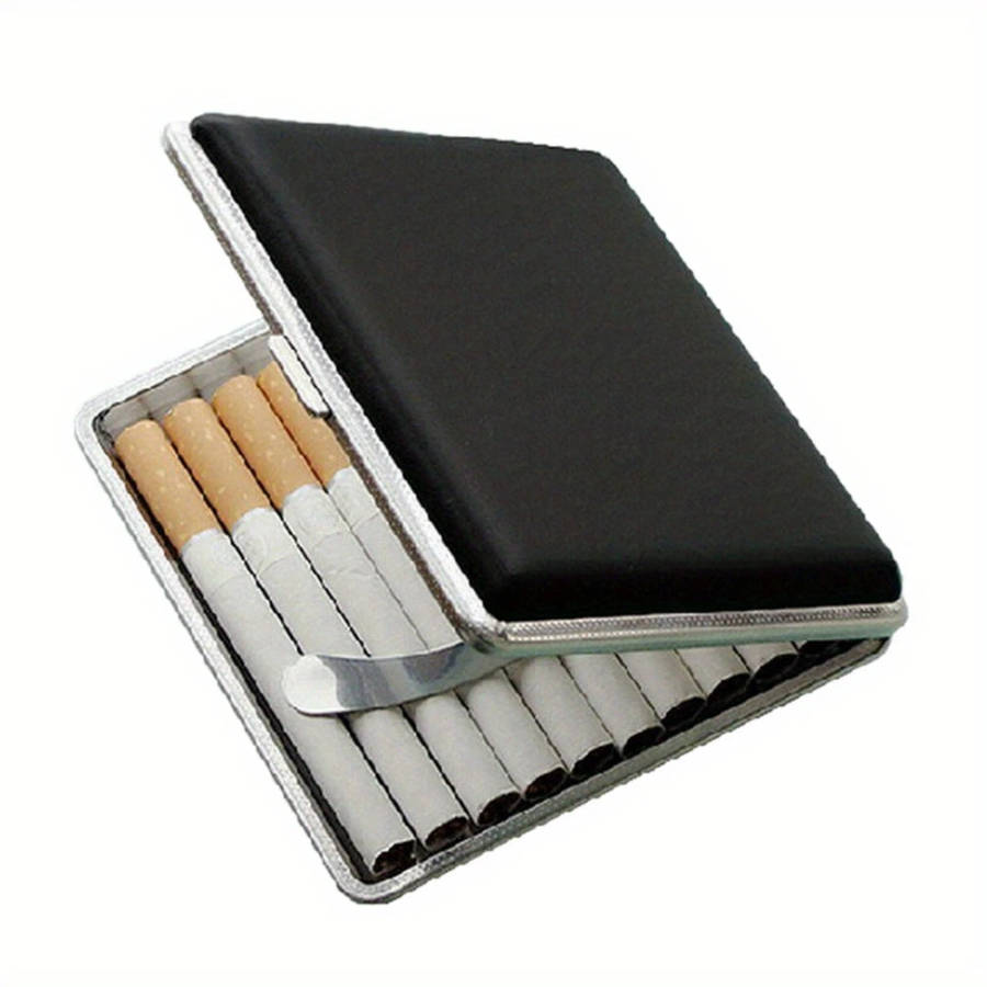 1pc Premium Faux Leather Alloy Cigarette Case Durable Metal Holder for Cigarettes and Cigars Ideal G