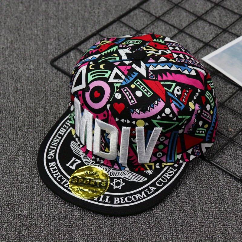 1pc Men's Colorful Geometric Print Hip-Hop Baseball Cap Trendy Flat Brim Snapback Lightweight Po