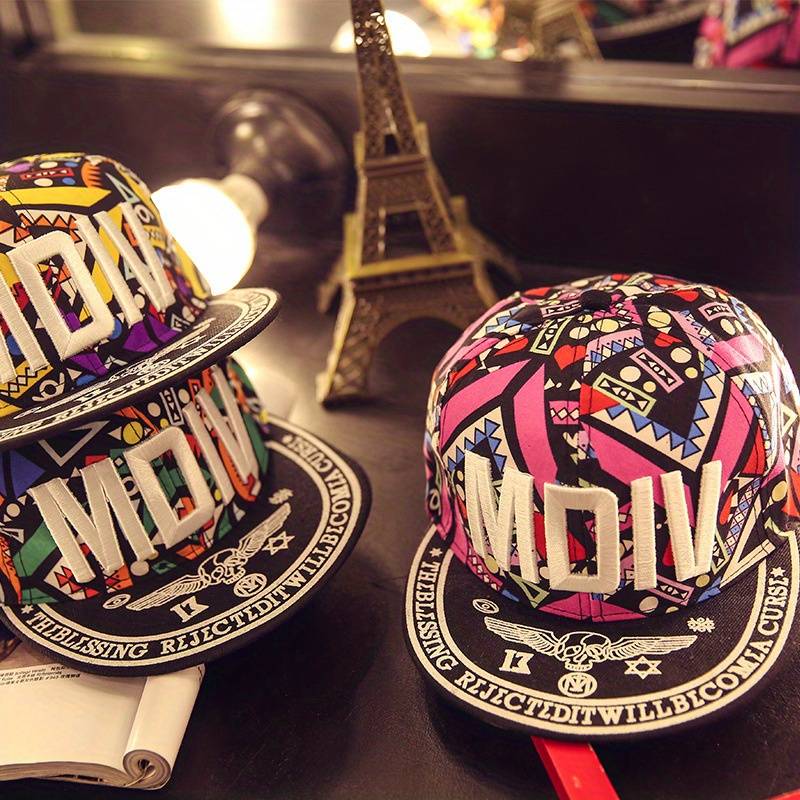 1pc Men's Colorful Geometric Print Hip-Hop Baseball Cap Trendy Flat Brim Snapback Lightweight Po