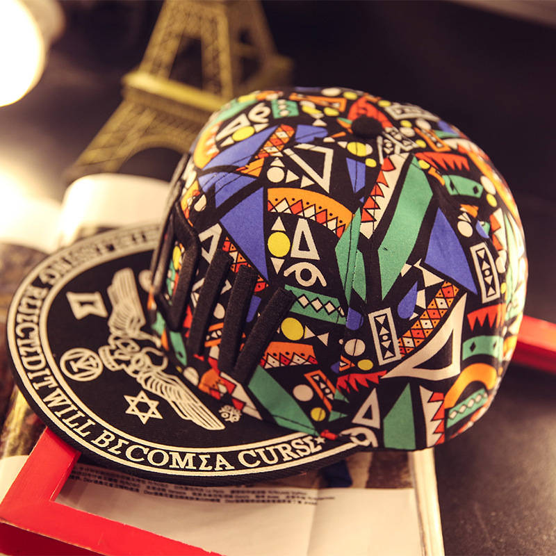 1pc Men's Colorful Geometric Print Hip-Hop Baseball Cap Trendy Flat Brim Snapback Lightweight Po