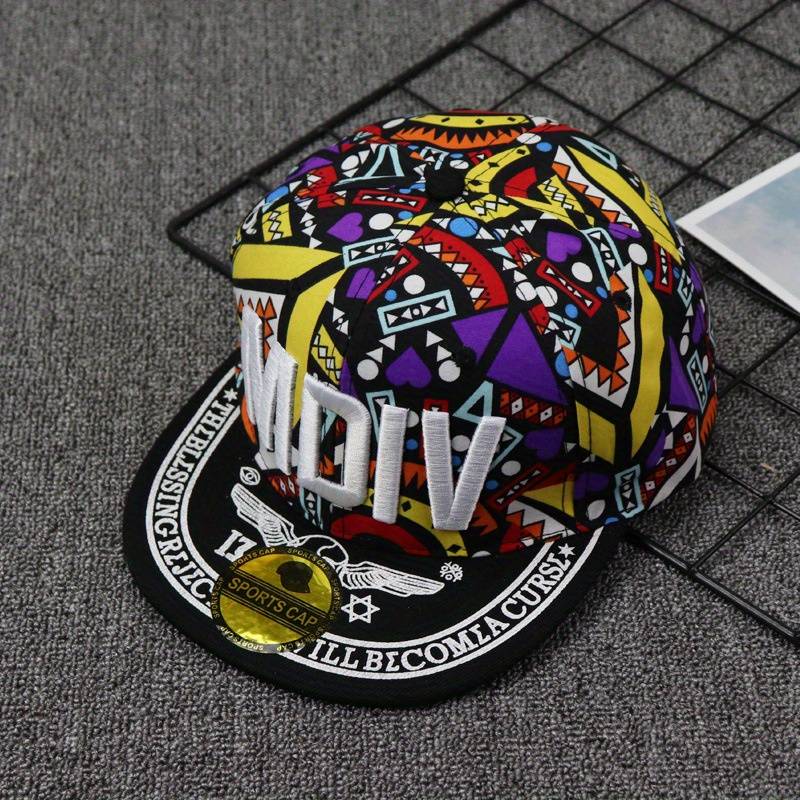 1pc Men's Colorful Geometric Print Hip-Hop Baseball Cap Trendy Flat Brim Snapback Lightweight Po