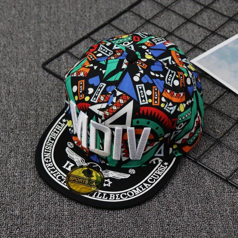 1pc Men's Colorful Geometric Print Hip-Hop Baseball Cap Trendy Flat Brim Snapback Lightweight Po