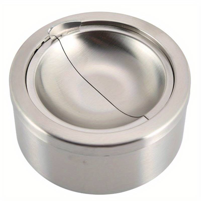 1pc Stainless Steel Windproof Ashtray with Lid Portable Round Design for Home and Outdoor Use