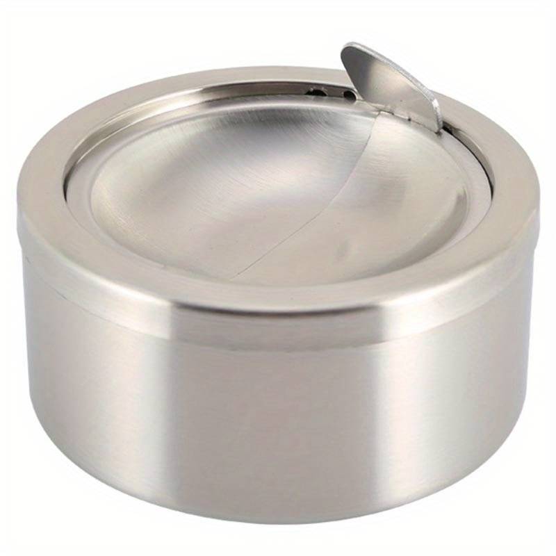 1pc Stainless Steel Windproof Ashtray with Lid Portable Round Design for Home and Outdoor Use