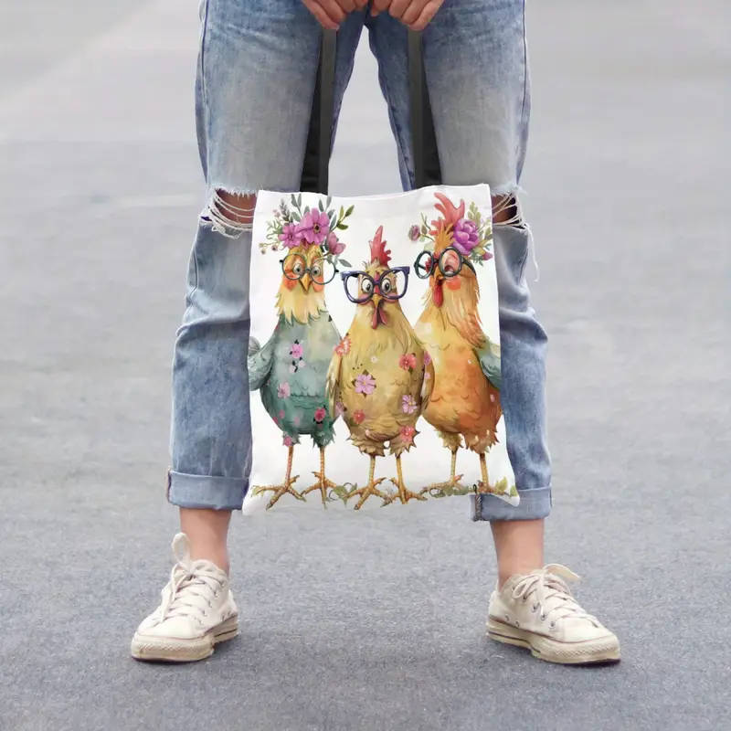 1pc Chic Cartoon Chicken Handbag Lightweight Unique Animal Print Fashion Shoulder Bag Reusable Groce