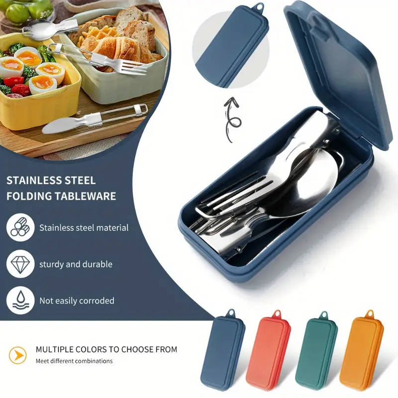 3pcs Stainless Steel Folding Knife Fork Set Portable Polished Outdoor Camping Tableware