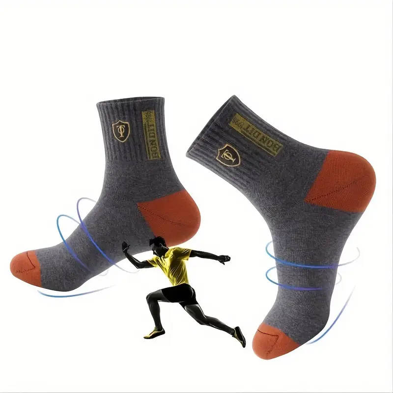 5 Pairs Men's Sweat Absorbing Embroidered Crest Athletic Socks Ankle Socks