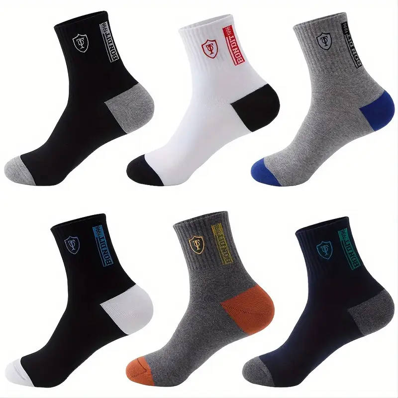 5 Pairs Men's Sweat Absorbing Embroidered Crest Athletic Socks Ankle Socks