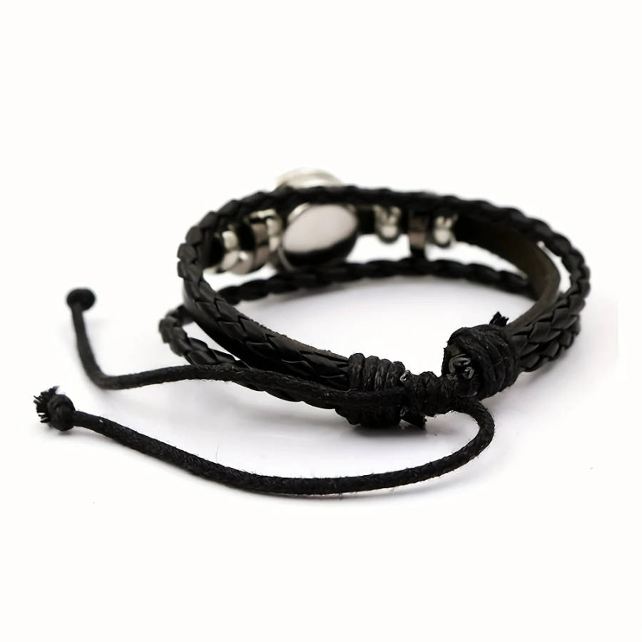 1pc Retro Style Compass Pattern Multi-Layer Artificial Crystal Beaded Faux Leather Men's Adjustable