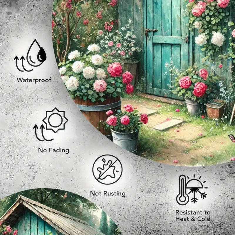 1pc Vintage Floral Watercolor Art Metal Sign Iron 19.81cm Round Wall Decor Rustic Garden Shed HD Pri