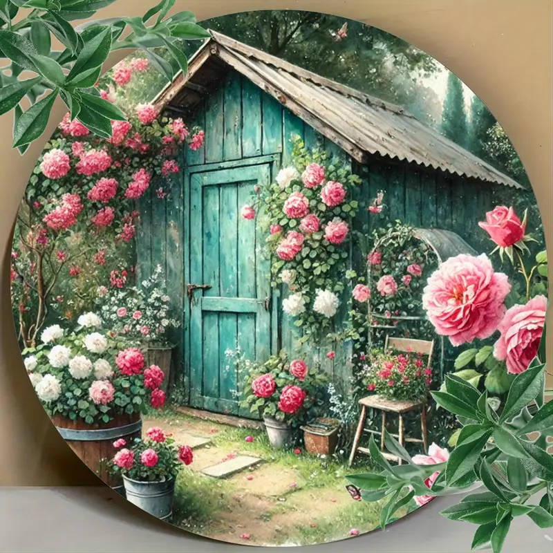 1pc Vintage Floral Watercolor Art Metal Sign Iron 19.81cm Round Wall Decor Rustic Garden Shed HD Pri