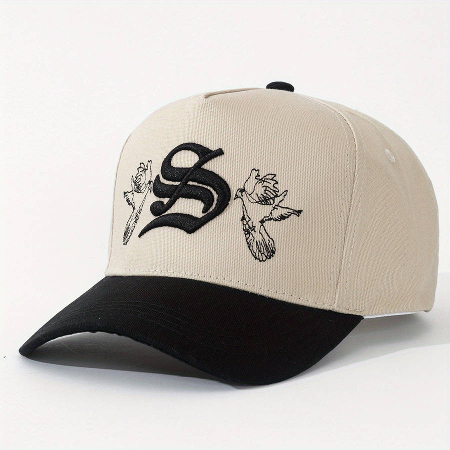 1pc Gothic Style S Letter 3D Embroidered Dad Cap Peace Dove Flat Embroidery Street Party Fash