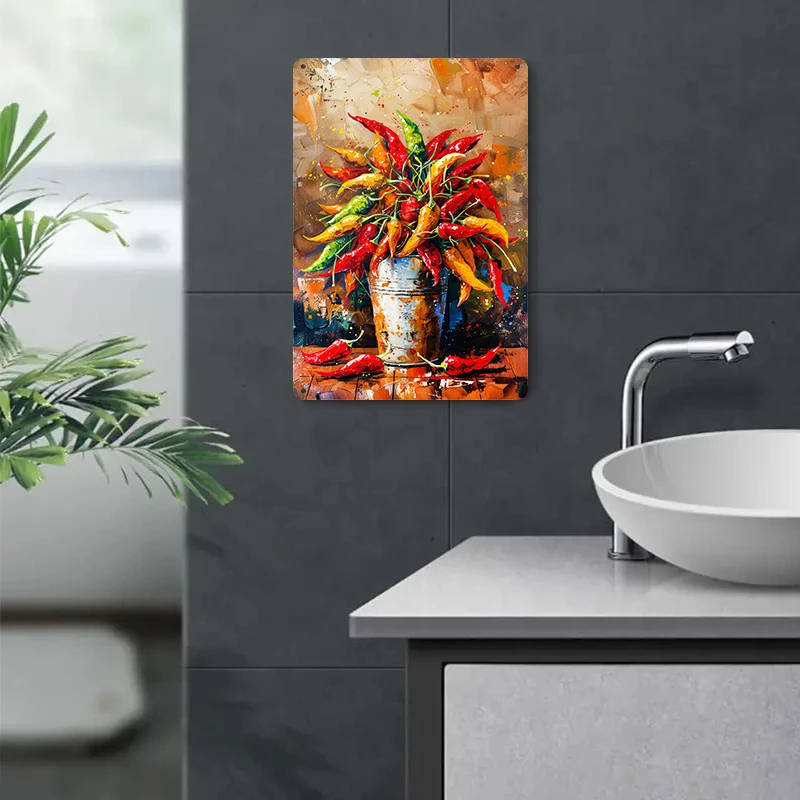 1pc Colorful Chili Pepper Aluminum Wall Art Vintage-Inspired Metal Sign 20.32x30.48cm Fine Print Qua