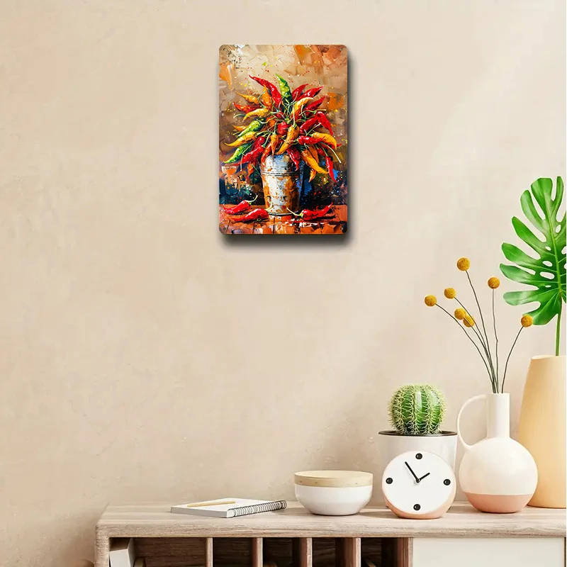 1pc Colorful Chili Pepper Aluminum Wall Art Vintage-Inspired Metal Sign 20.32x30.48cm Fine Print Qua