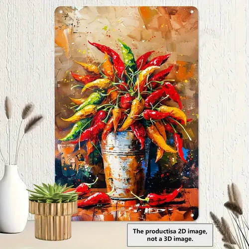 1pc Colorful Chili Pepper Aluminum Wall Art Vintage-Inspired Metal Sign 20.32x30.48cm Fine Print Qua