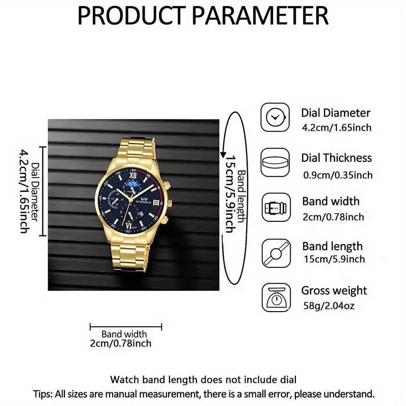 2pcs Men's Quartz Watch and Bracelet Set