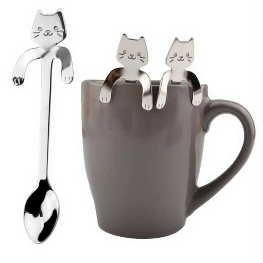 3pcs Stainless Steel Cat Shaped Coffee Spoons Set Mini Ice Cream Scoops Charming Kitchen Uten