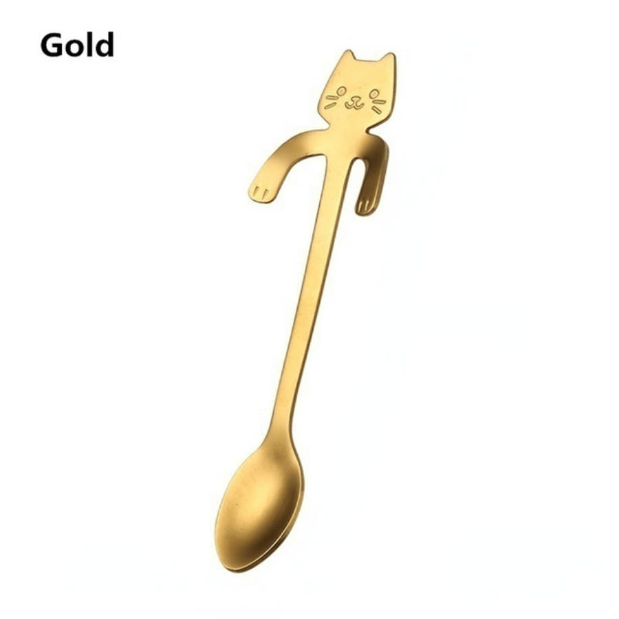 3pcs Stainless Steel Cat Shaped Coffee Spoons Set Mini Ice Cream Scoops Charming Kitchen Uten