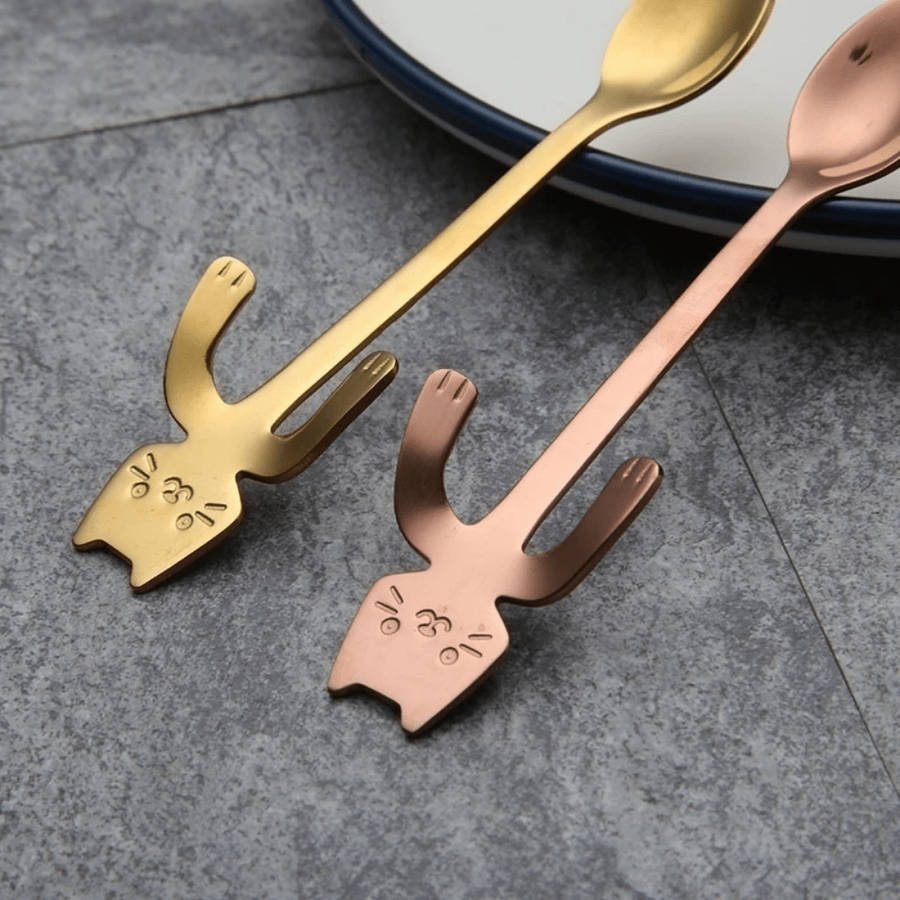 3pcs Stainless Steel Cat Shaped Coffee Spoons Set Mini Ice Cream Scoops Charming Kitchen Uten