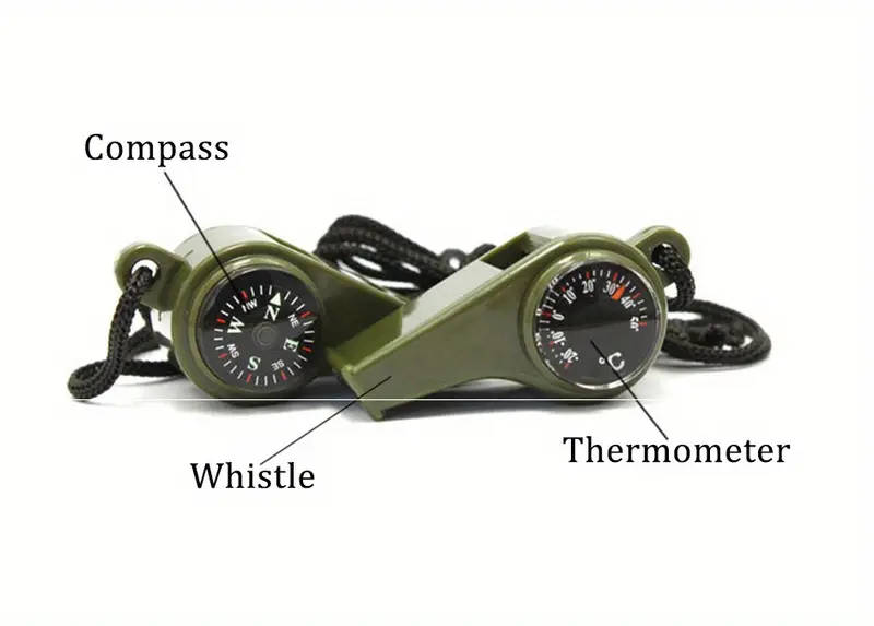 1 Piece 3-in-1 ABS Survival Whistle with Built-in Compass and Thermometer for Camping Hiking Outdoor