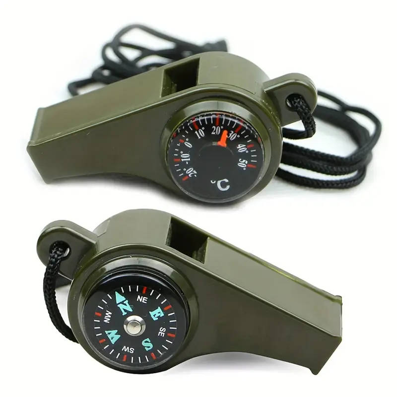 1 Piece 3-in-1 ABS Survival Whistle with Built-in Compass and Thermometer for Camping Hiking Outdoor