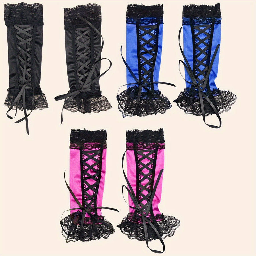 1 Pair Blue Elegant Black Lace Gloves