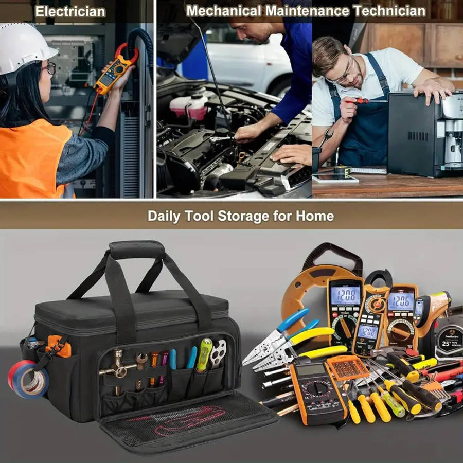1pc 14inch Durable Fabric Tool Bag for Men Anti-Abrasion Base Multi-Purpose Organizer for Electricia