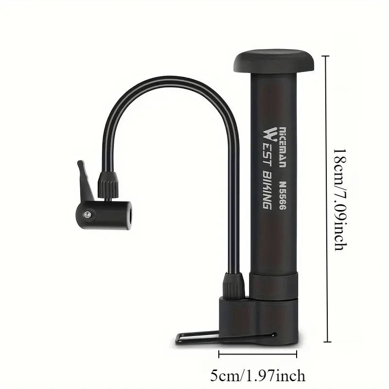 1pc Compact Portable Manual Bike Pump with Attachments PE Black Includes Ball Swim Ring Nozzles Easy