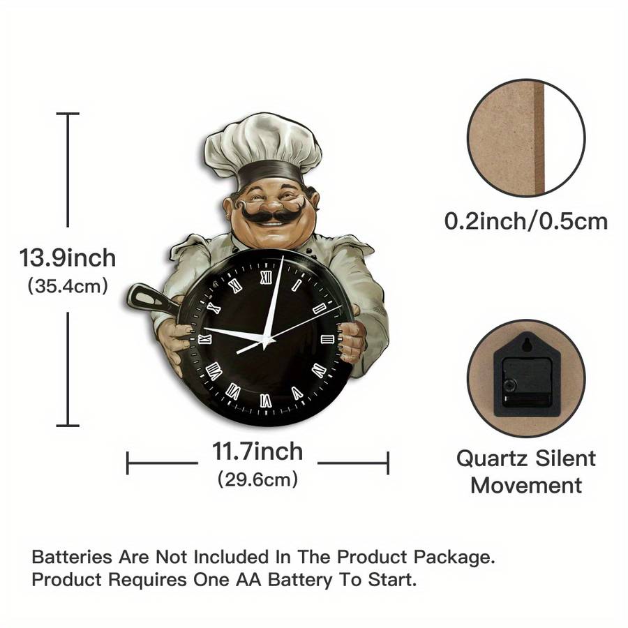1pc of 2D Flat Putuo Decor Wall Clock Made of Wood Featuring a Chef Theme Perfect for Decorat